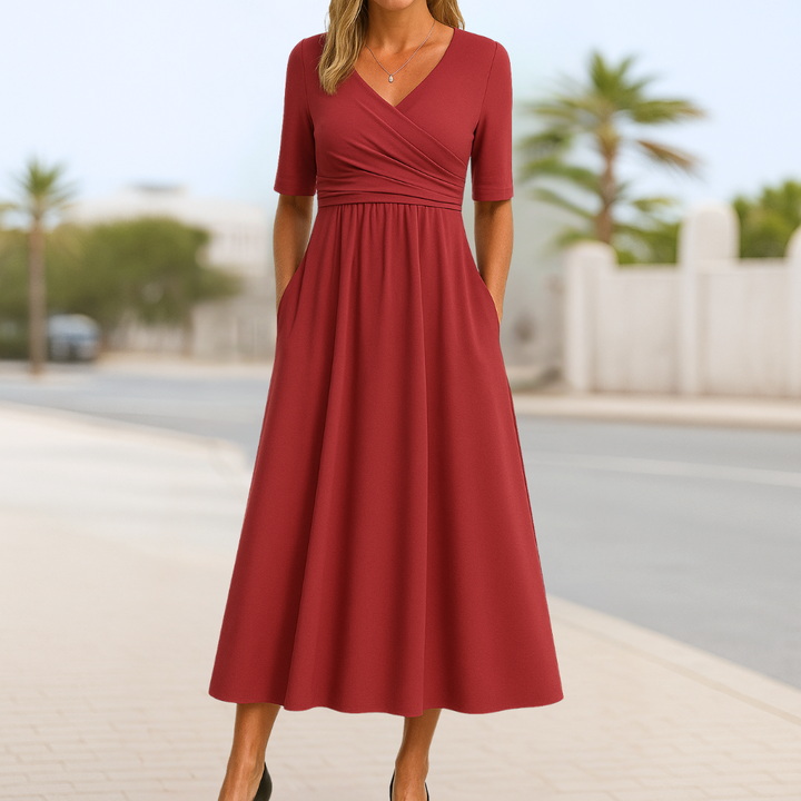 BODINE | CROSSOVER SHORT-SLEEVE DRESS