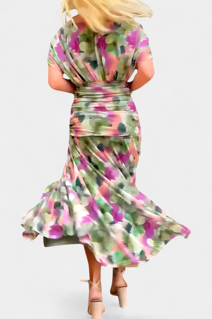 SHARICE | LONG FLORAL DRESS WITH V-NECK