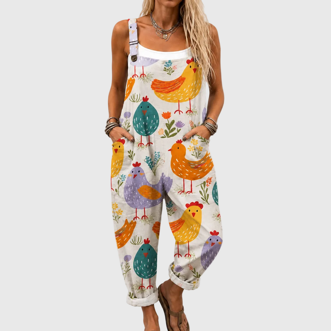 CHLOE | SOFT JUMPSUIT WITH COLORFUL BIRD PRINT