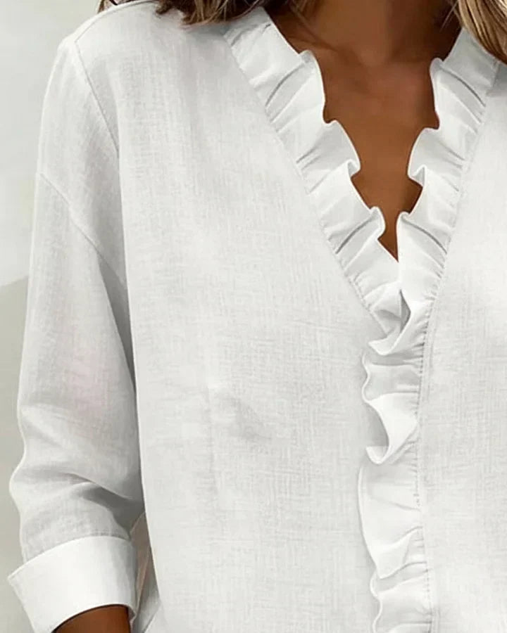 VELMA | BLOUSE WITH RUFFLES &amp; V-NECK