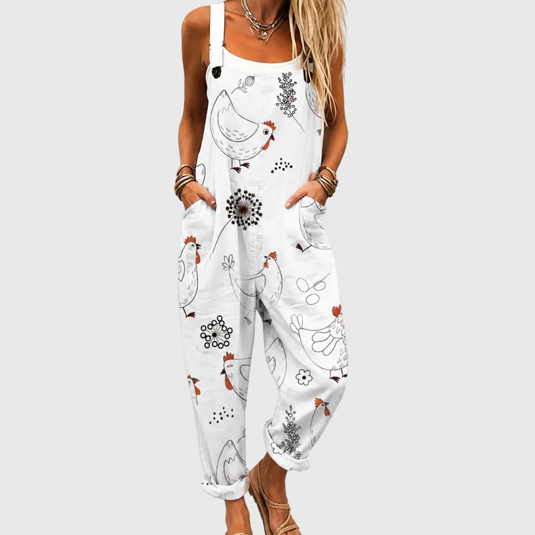 MILLIE | SOFT JUMPSUIT WITH HEN PATTERN