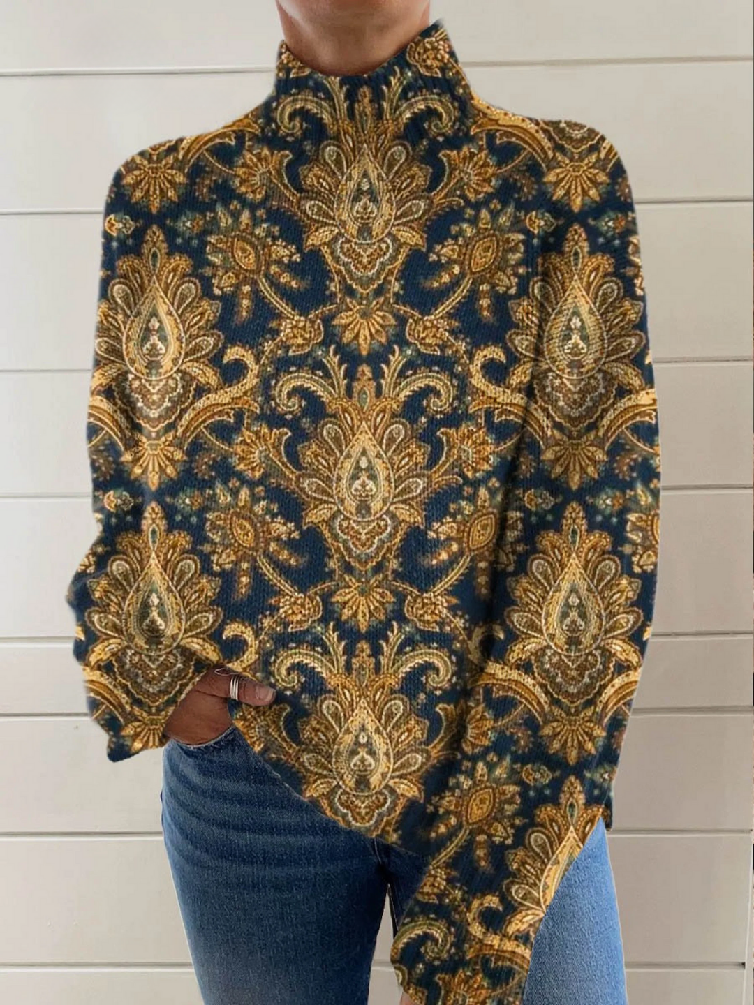 SCARLETT | VINTAGE FLORAL ART TURTLENECK