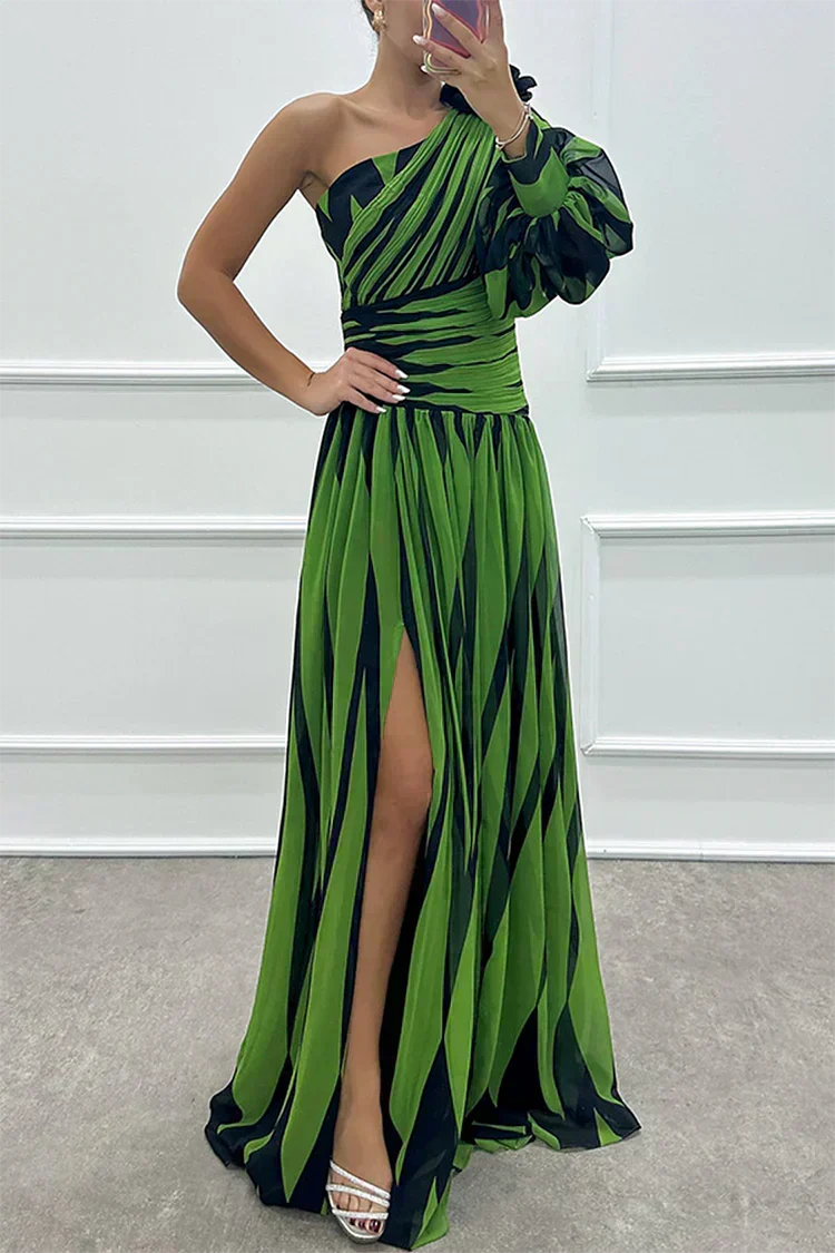 HAZEL | ELEGANT STRIPED MAXI DRESS WITH ONE SHOULDER
