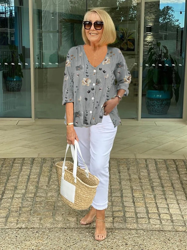 LEANNE | PRINTED BUTTON TUNIC TOP