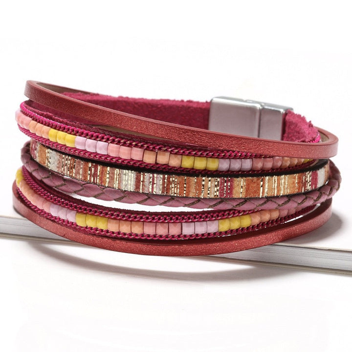 ROSALIND | RASPBERRY FAUX LEATHER WRAP BRACELET