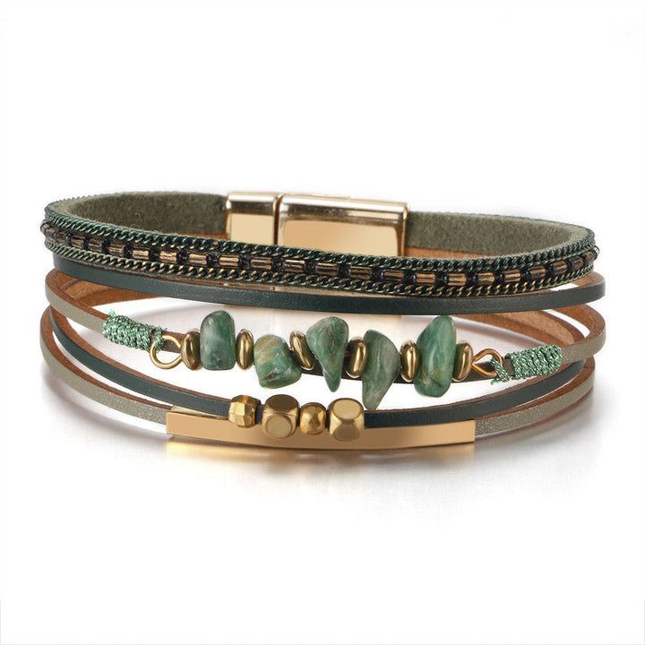 AGNES | GREEN STONE CHIP FAUX LEATHER BRACELET