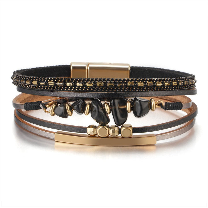 DOROTHY | BLACK STONE CHIP FAUX LEATHER BRACELET