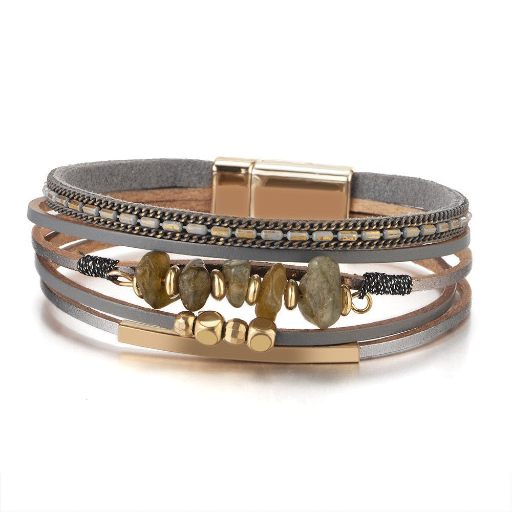 NORA | MOSS STONE CHIP FAUX LEATHER BRACELET