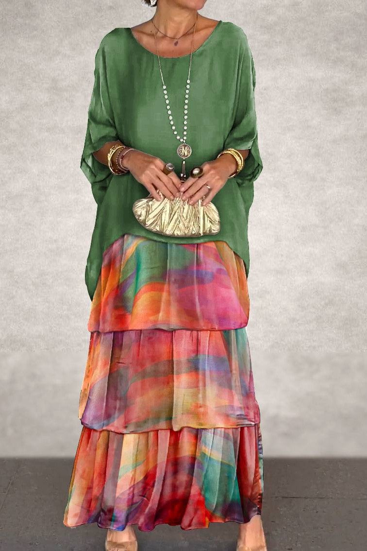 NORA | LAYERED DRESS GREEN ORANGE