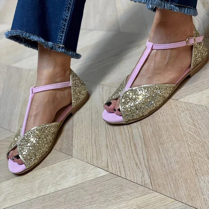 ALESSANDRA | GLITTER T-BAR HEELED SANDALS