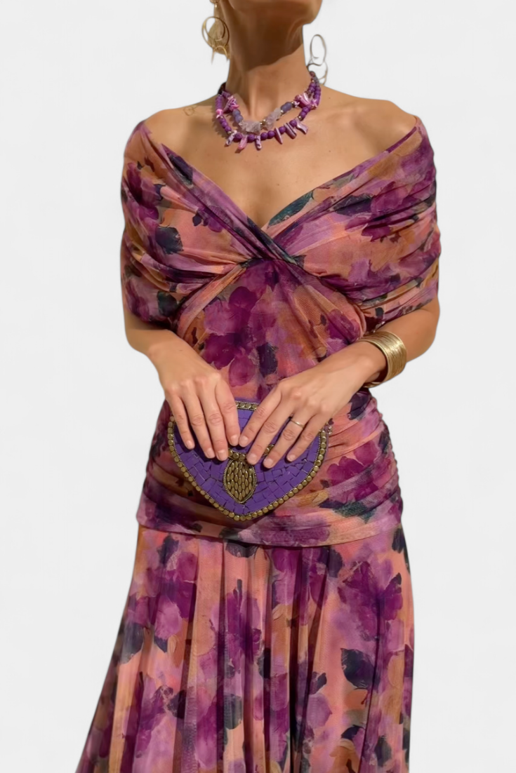 SHARICE | LONG FLORAL DRESS WITH V-NECK