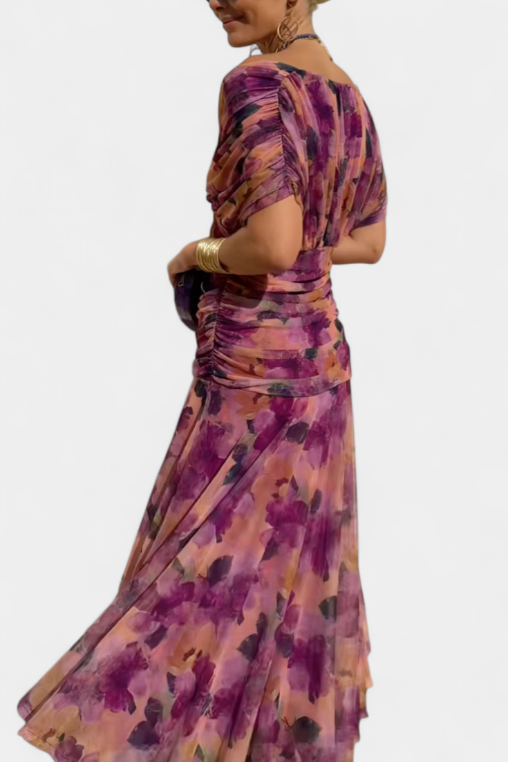 SHARICE | LONG FLORAL DRESS WITH V-NECK