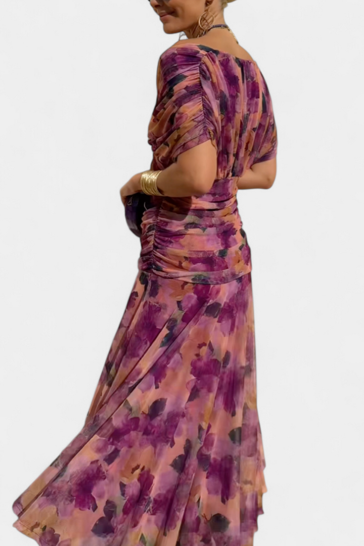 SHARICE | LONG FLORAL DRESS WITH V-NECK