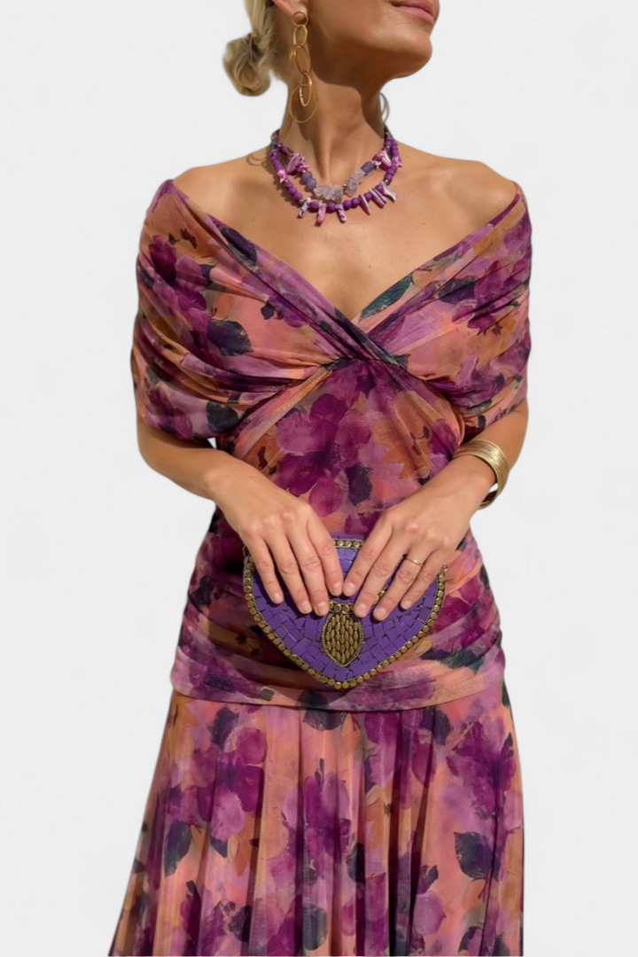 SHARICE | LONG FLORAL DRESS WITH V-NECK