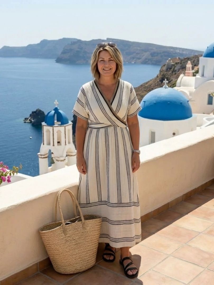 MAYAJARA | ELEGANT V-NECK SHORT SLEEVE DRESS