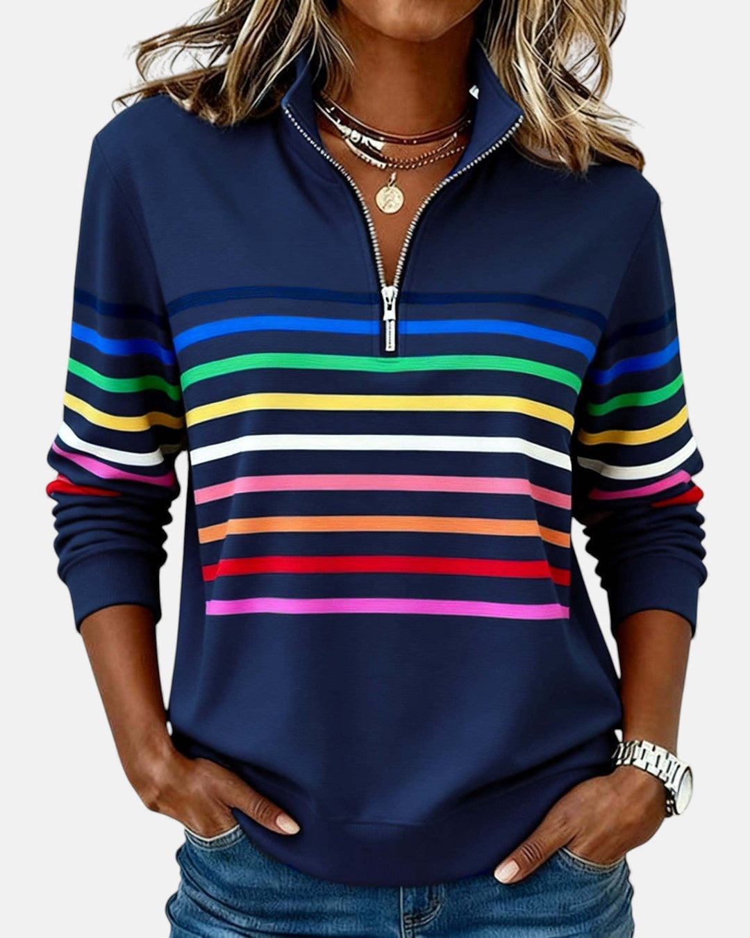 MEDLINE | RAINBOW STRIPED QUARTER-ZIP