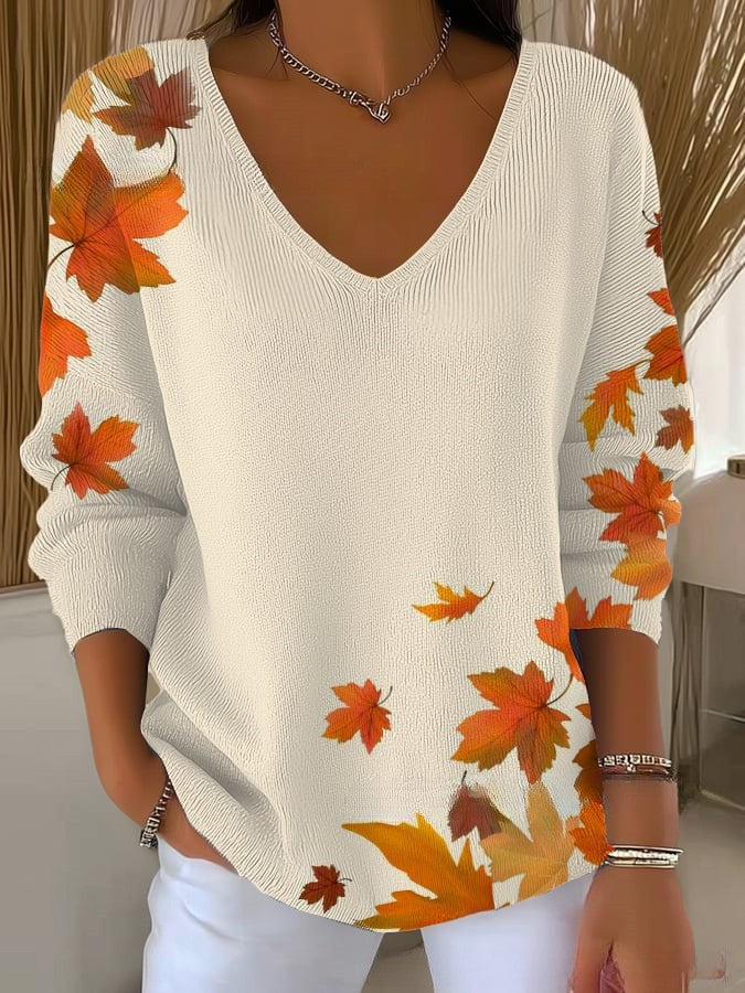AUTUMN | MAPLE LEAF V-NECK SWEATER