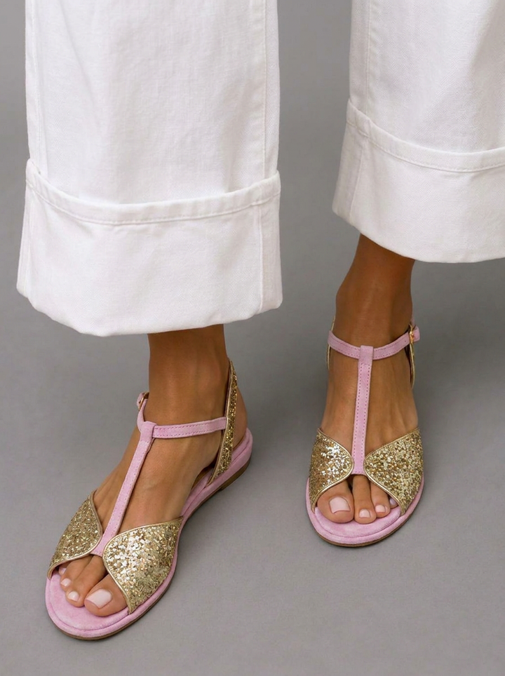 ALESSANDRA | GLITTER T-BAR HEELED SANDALS