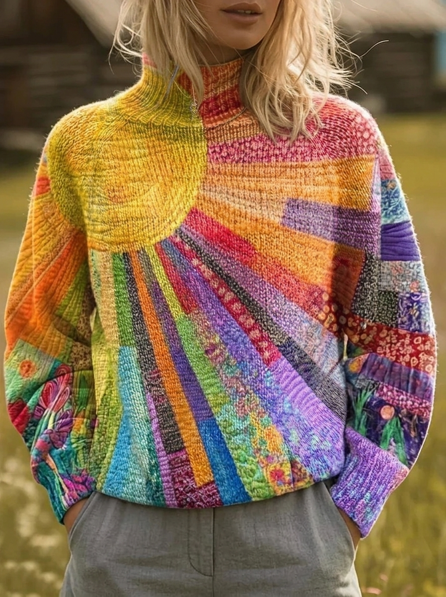 SOL | RETRO SUNBURST PRINT TURTLENECK