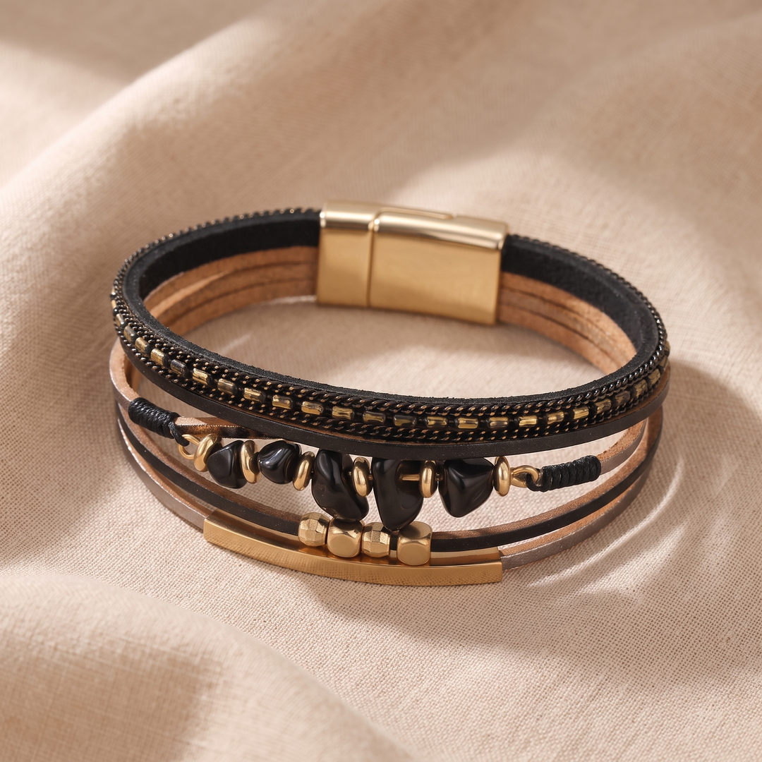 DOROTHY | BLACK STONE CHIP FAUX LEATHER BRACELET