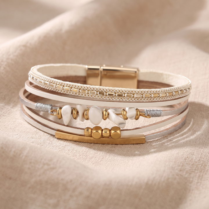 PRIMROSE | WHITE STONE CHIP FAUX LEATHER BRACELET