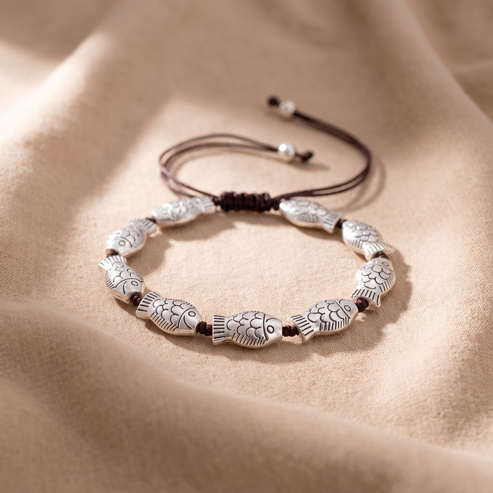 CORDELIA | SILVER FISH BEAD CORD BRACELET