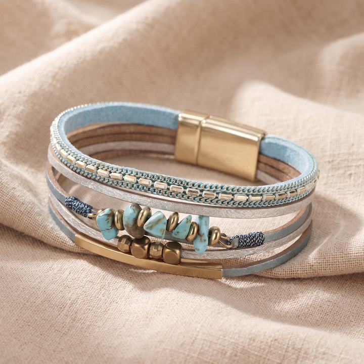 CLEMENTINE | TURQUOISE STONE CHIP FAUX LEATHER BRACELET