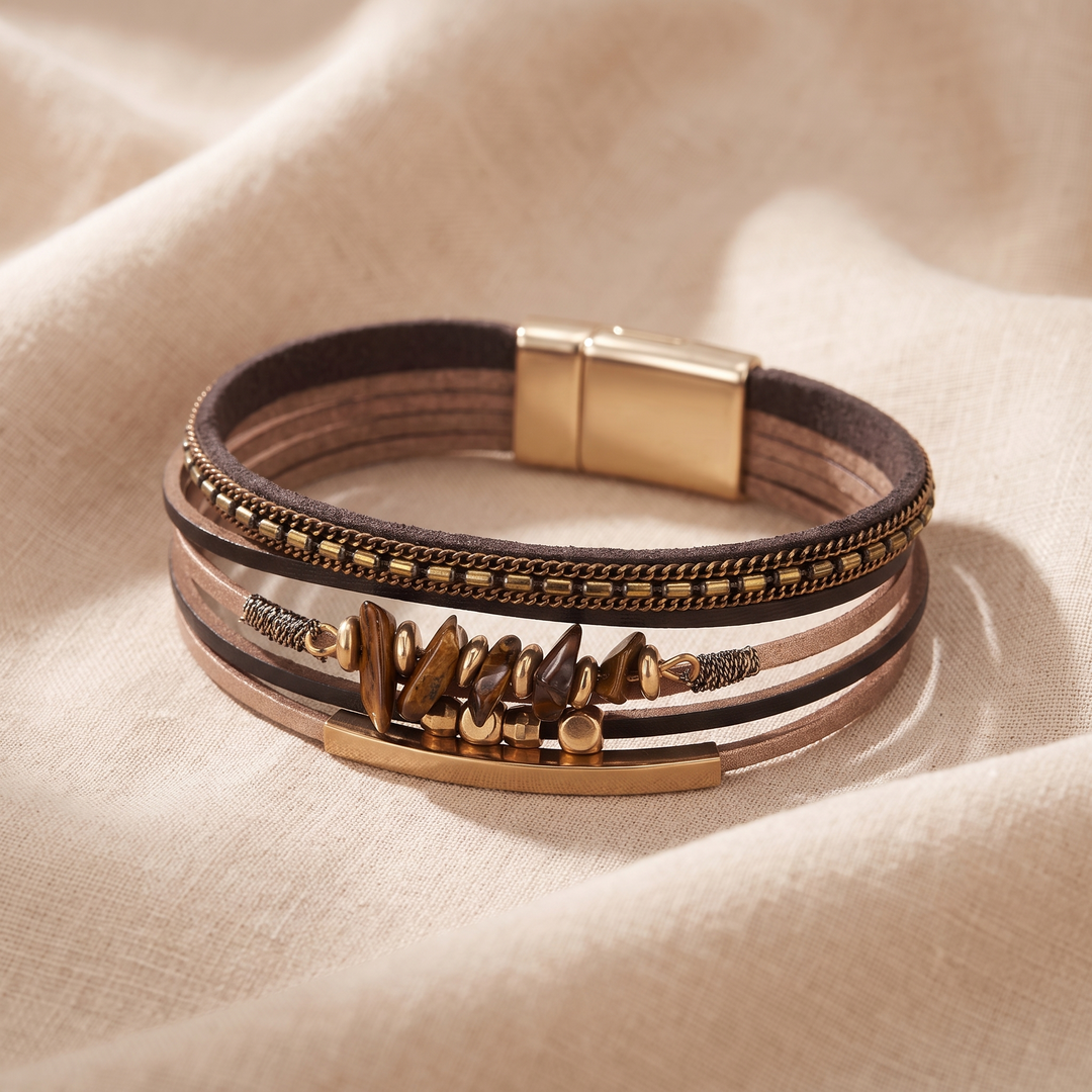 MABEL | TIGER EYE CHIP FAUX LEATHER BRACELET