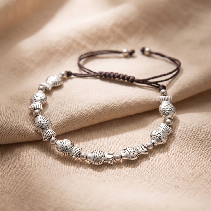 ELODIE | FISH &amp; SILVER BEAD CORD BRACELET