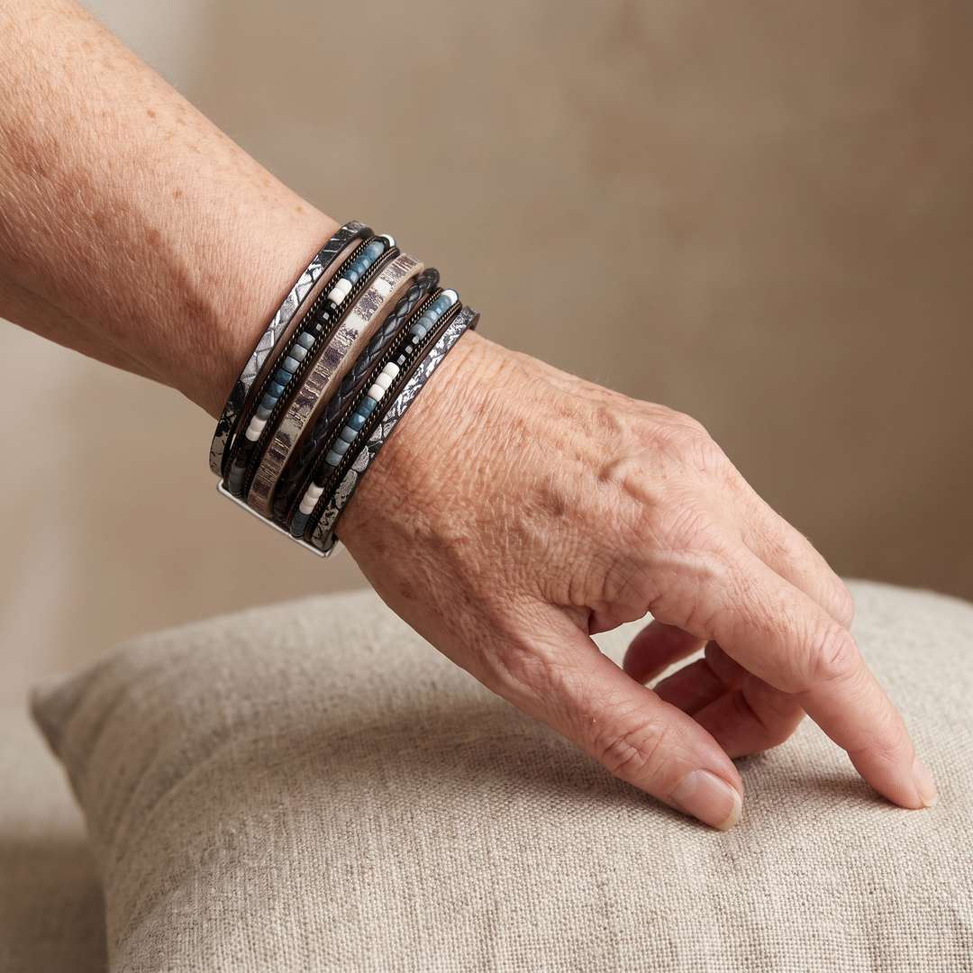 CONSTANCE | BLACK SNAKE FAUX LEATHER WRAP BRACELET