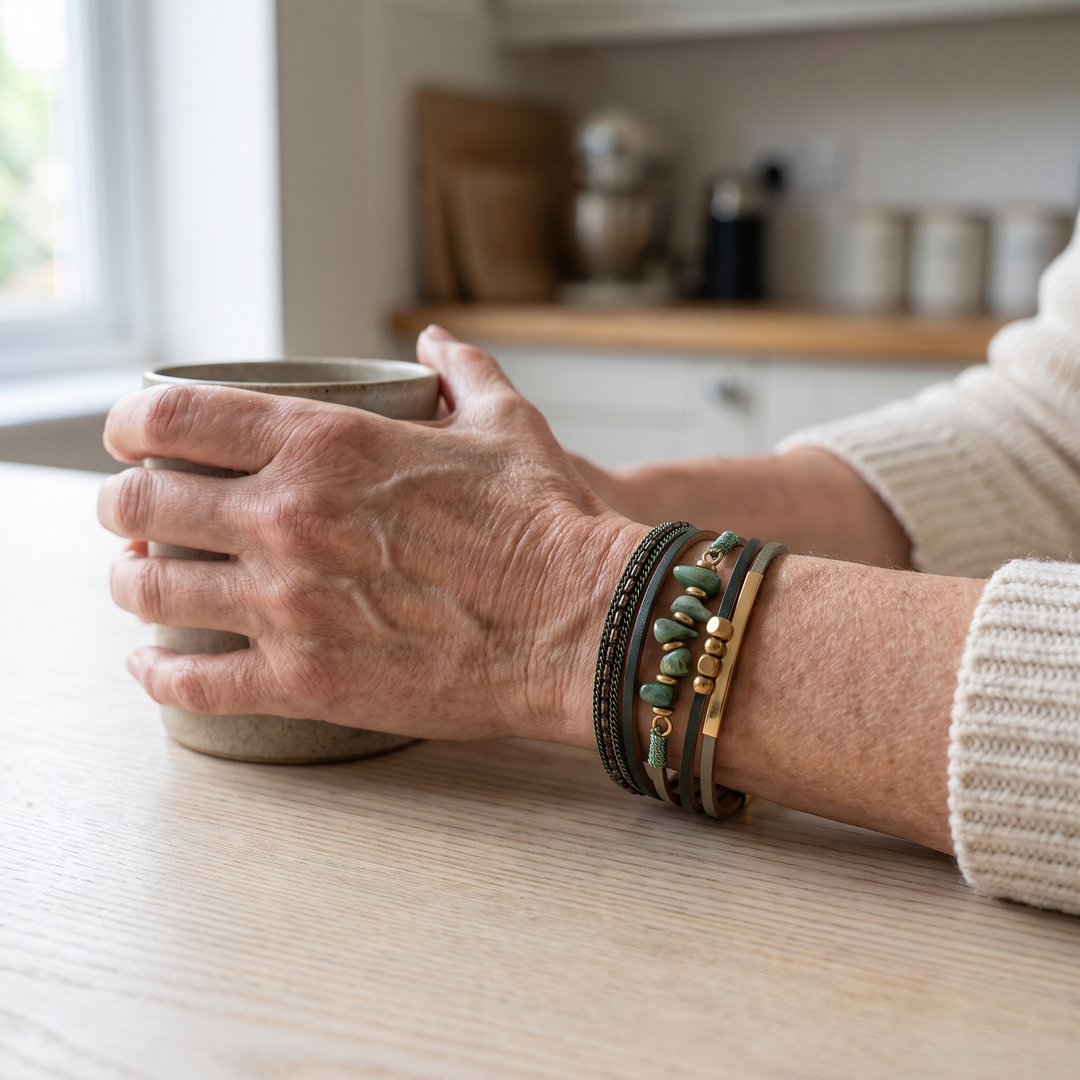AGNES | GREEN STONE CHIP FAUX LEATHER BRACELET