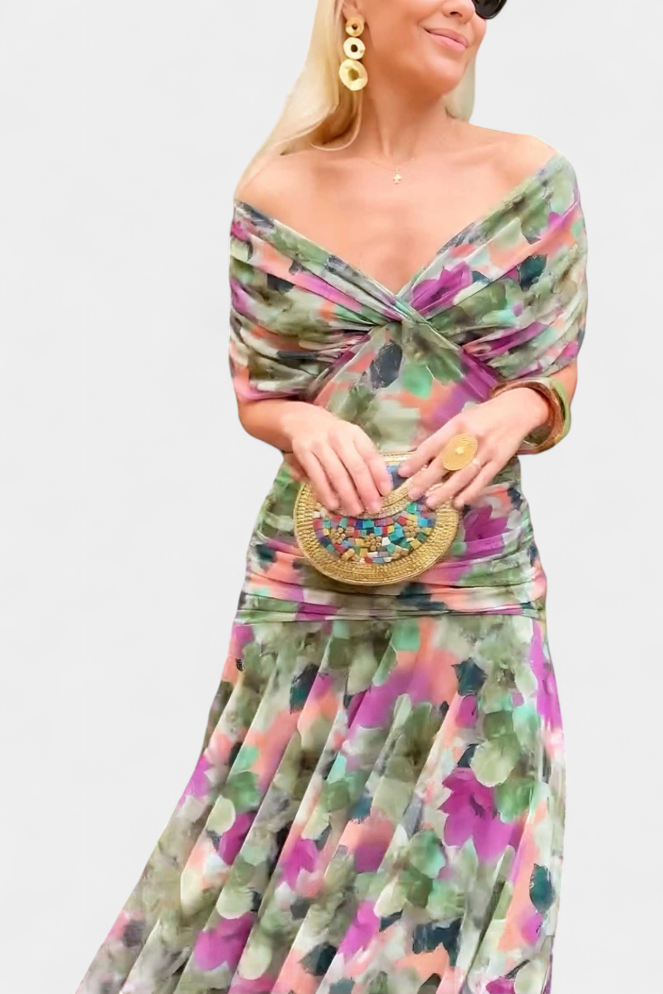 SHARICE | LONG FLORAL DRESS WITH V-NECK