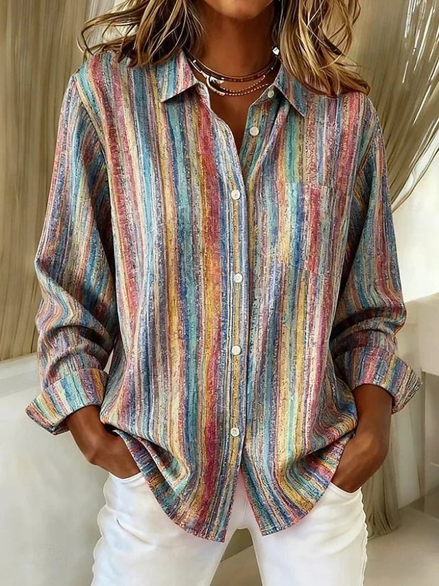 HARLOWE | VINTAGE MULTICOLOUR STRIPED BUTTON BLOUSE