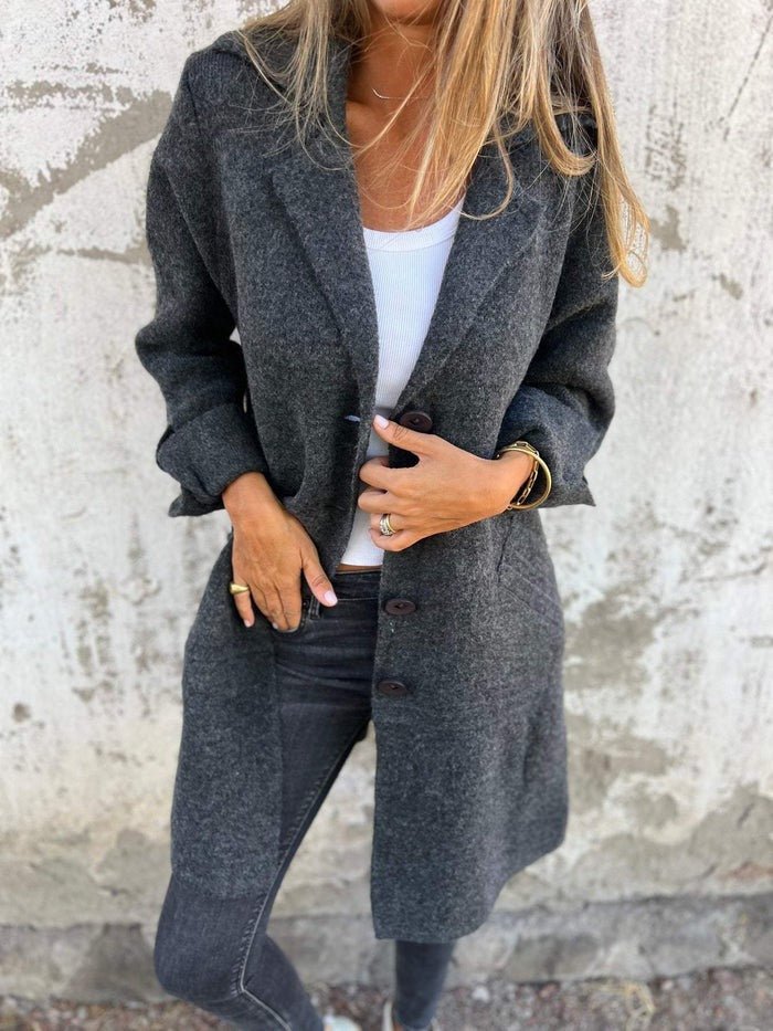 VERONICA | LAPEL COLLAR BUTTON-FRONT COAT