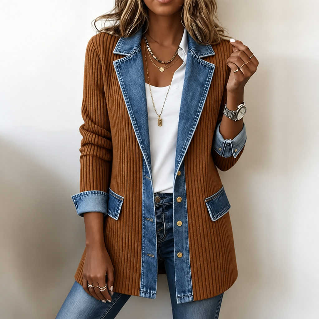 VERINA | RIBBED COAT WITH DENIM-STYLE TRIM